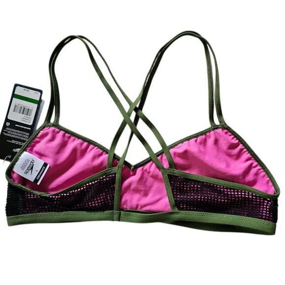 NWT SPEEDO Bikini Turnz Swim Top Swimsuit BLACK MESH CYPRESS GREEN size L Beach - Picture 6 of 7